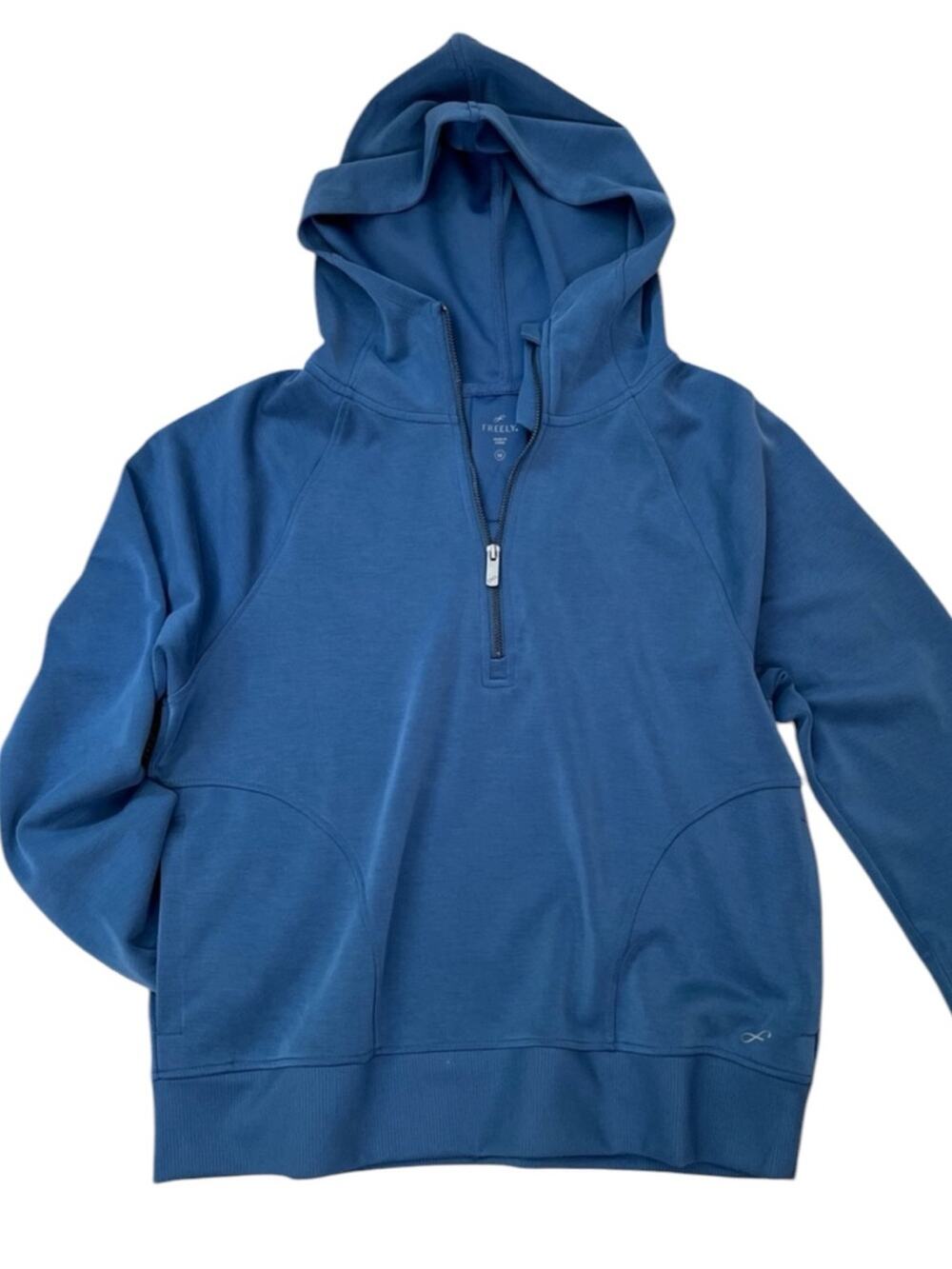 Freely 1/4 Zip Pullover Hoodie Womens Medium Soft Modal Blue Athleisure Boxy